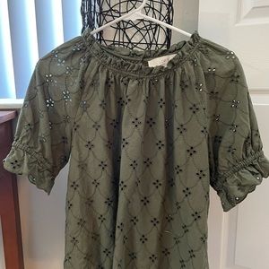 LOFT SP green eyelet blouse